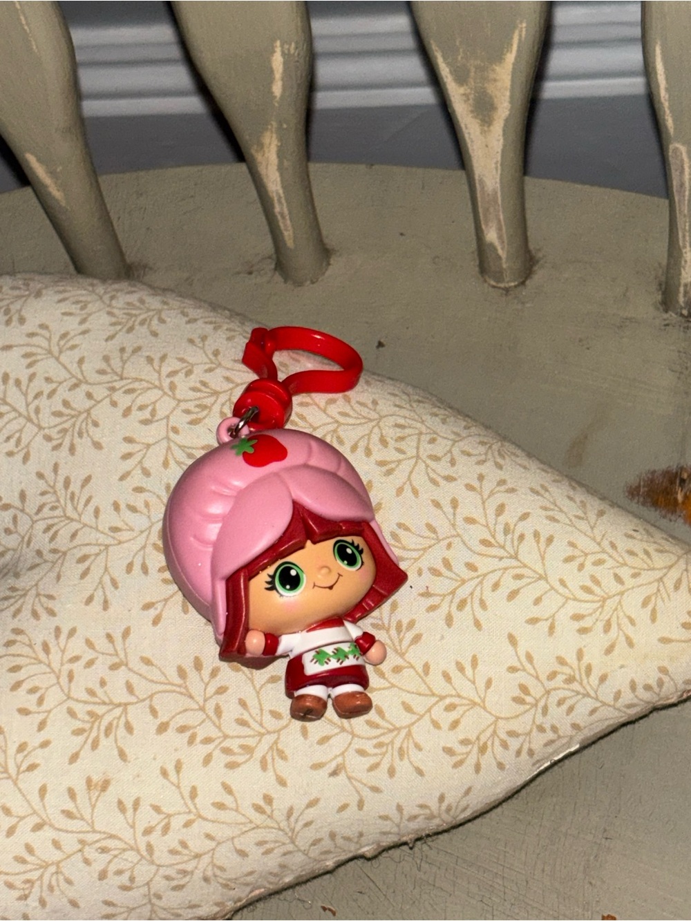 Pink Strawberry Character Keychain Charm for Kids - Playful Backpack Accessory